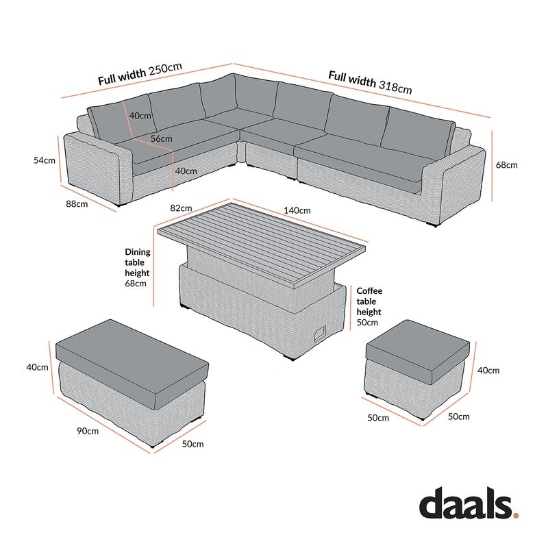 Bellagio Round Wicker Large Corner Casual Dining Set with Rising Table, Light Grey