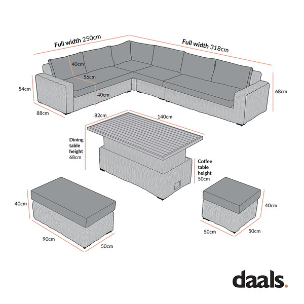 Bellagio Round Wicker Large Corner Casual Dining Set with Rising Table, Light Grey