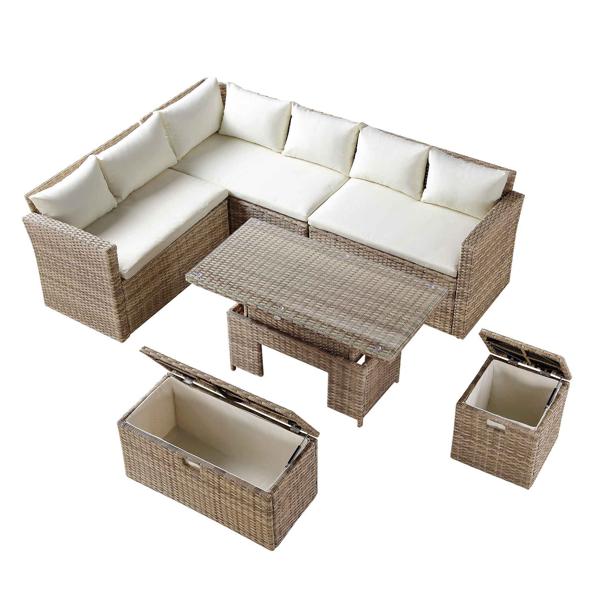 Rectangle Rocking Sofa Granchester Rattan Rectangular Corner Dining Sofa Set with Rising Tabl ...