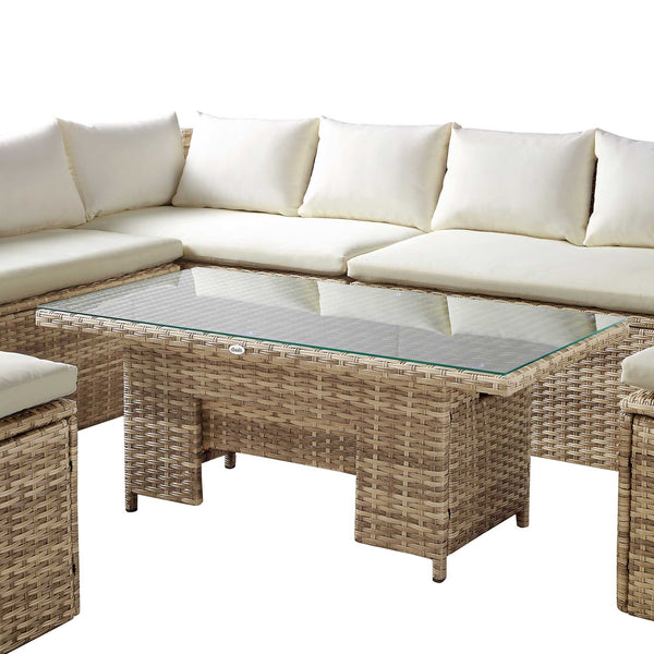 Granchester Rattan Rectangular Corner Dining Sofa Set with Rising Table, Natural