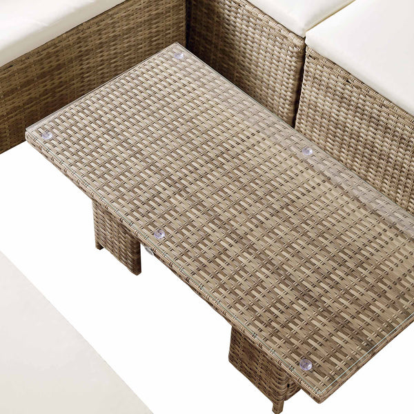 Granchester Rattan Rectangular Corner Dining Sofa Set with Rising Table, Natural