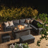 Bellagio Round Wicker Large Corner Casual Dining Set with Rising Firepit Table, Dark Grey - daals