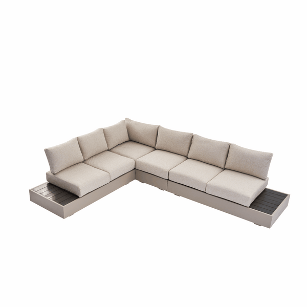 Jardin Aluminium Large Corner Casual Dining Set with Rising Table, Pumice