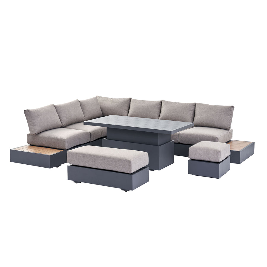 Jardin Aluminium Large Corner Casual Dining Set with Rising Table, Granite