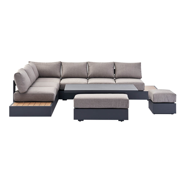 Jardin Aluminium Large Corner Casual Dining Set with Rising Table, Granite