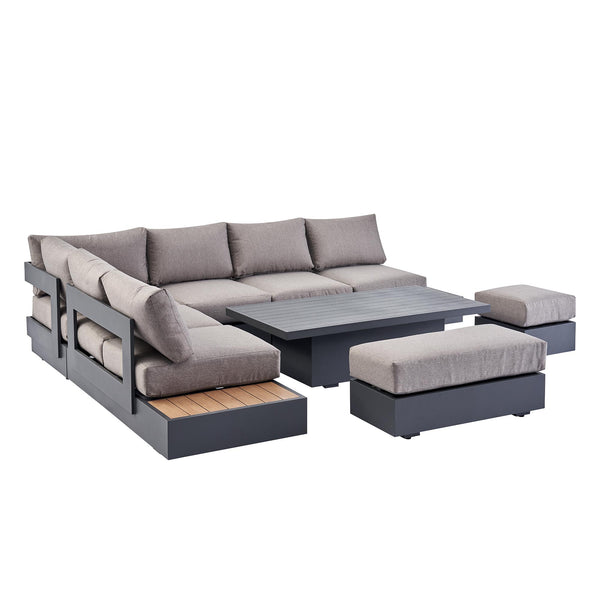 Jardin Aluminium Large Corner Casual Dining Set with Rising Table, Granite