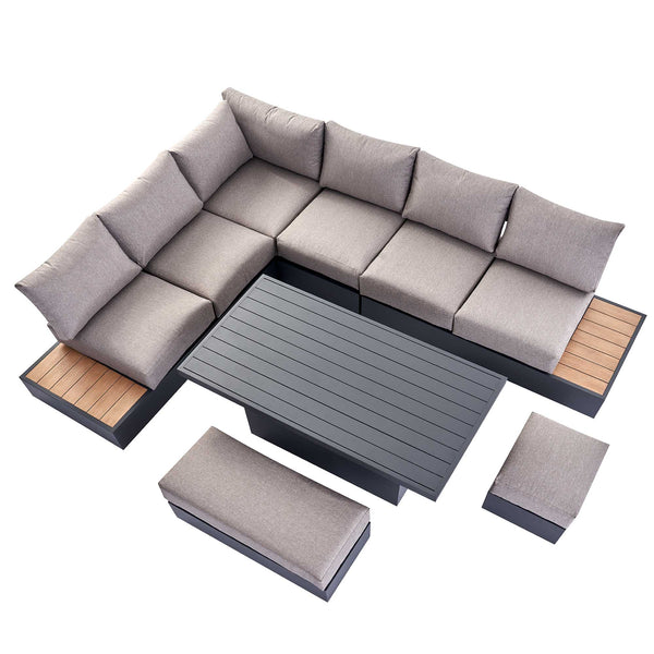 Jardin Aluminium Large Corner Casual Dining Set with Rising Table, Granite