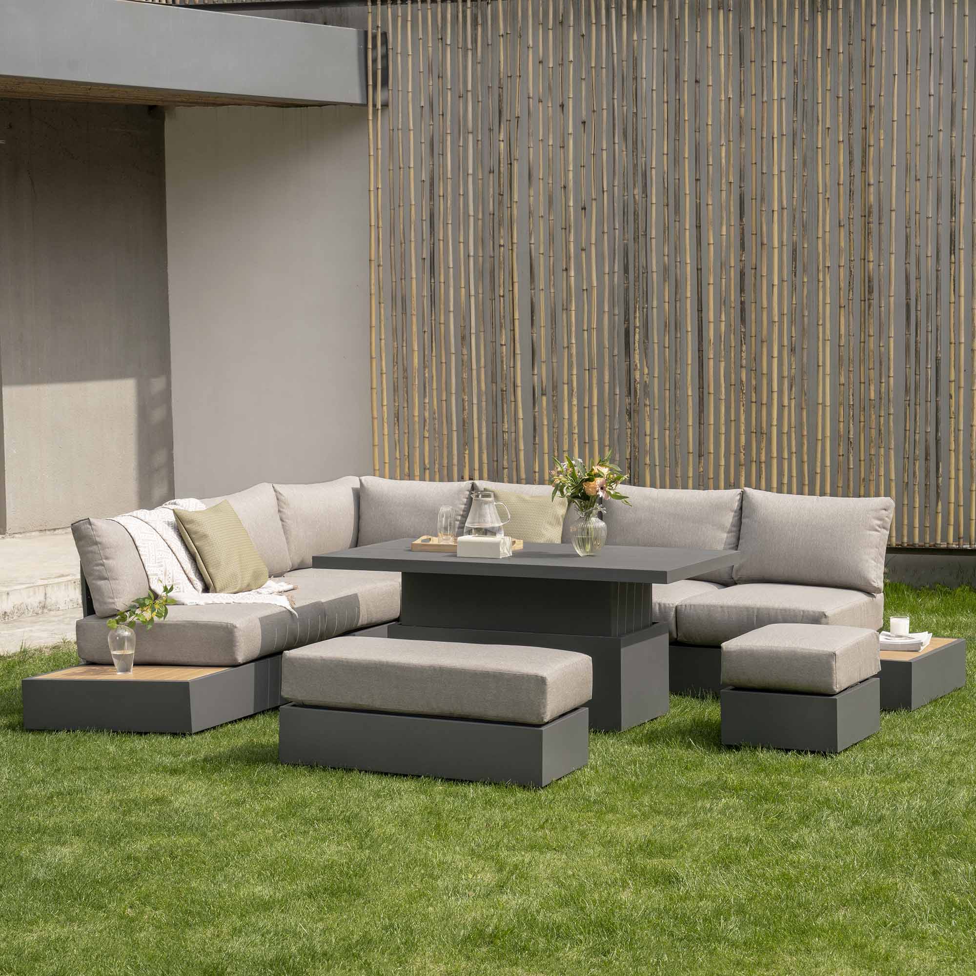 Outdoor Rising Table Jardin Aluminium Large Corner Casual Dining Set with Rising Table, Gra ...
