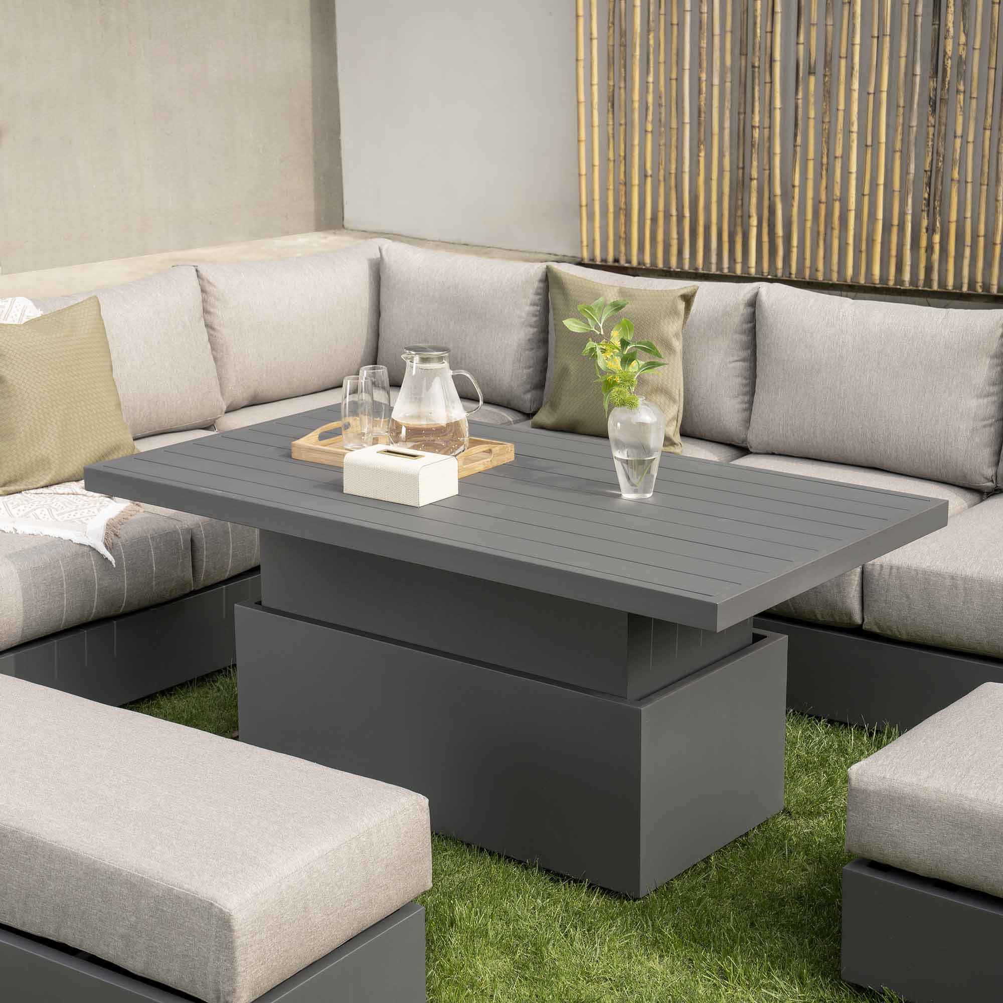Jardin Aluminium Large Corner Casual Dining Set With Rising Table Gra jardin-aluminium-large-corner-casual-dining-set-with-rising-table-gra