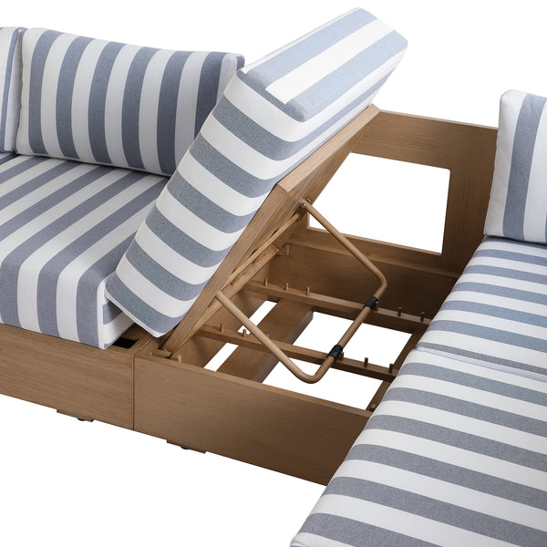 Jardin Aluminium Large Corner Casual Dining Set with Rising Table, Natural with Blue Stripes