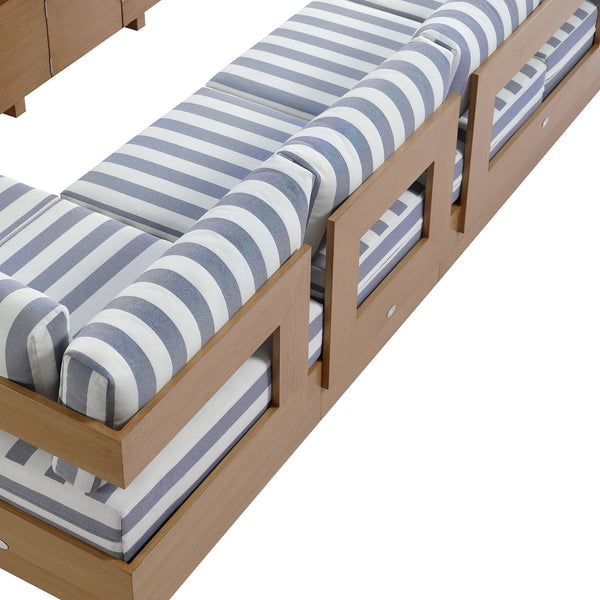 Jardin Aluminium Large Corner Casual Dining Set with Rising Table, Natural with Blue Stripes