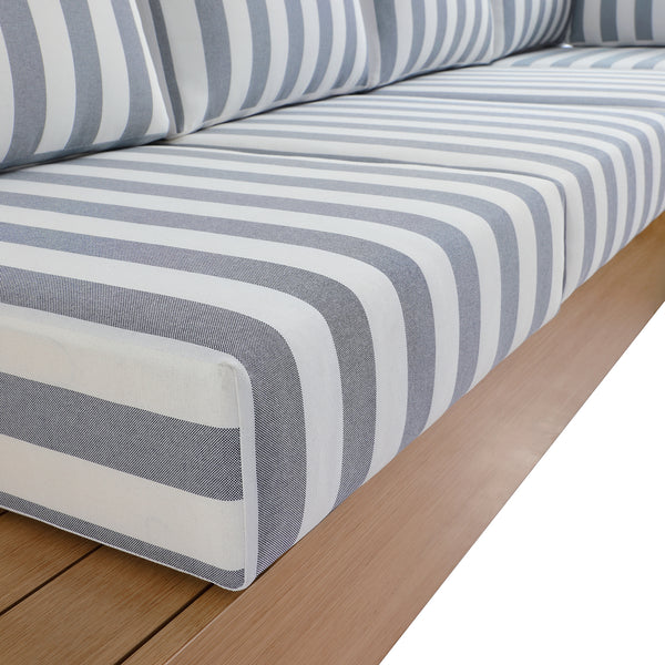 Jardin Aluminium Large Corner Casual Dining Set with Rising Table, Natural with Blue Stripes