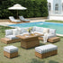 Jardin Aluminium Large Corner Casual Dining Set with Rising Table, Natural with Blue Stripes - daals