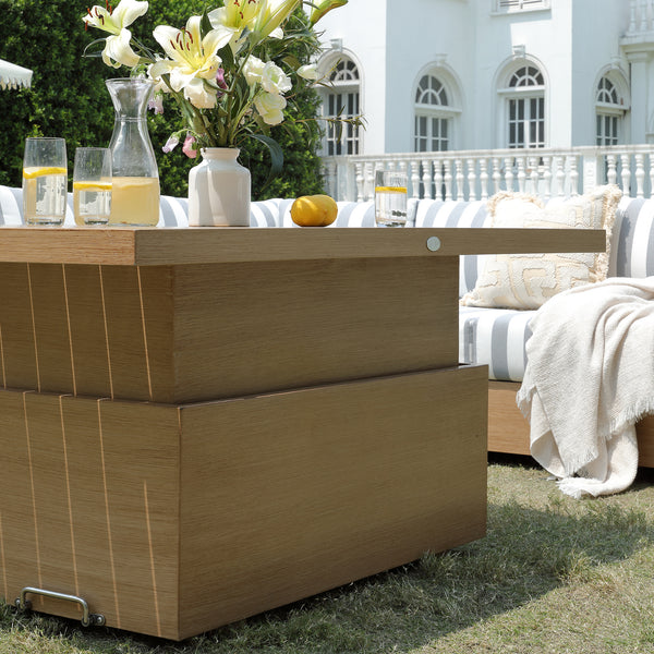 Jardin Aluminium Large Corner Casual Dining Set with Rising Table, Natural with Blue Stripes