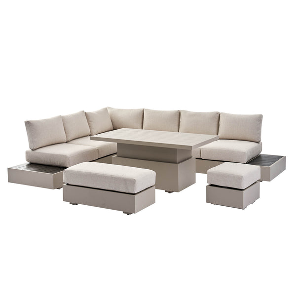 Jardin Aluminium Large Corner Casual Dining Set with Rising Table, Pumice