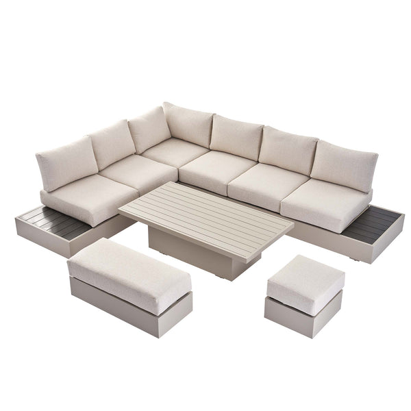 Jardin Aluminium Large Corner Casual Dining Set with Rising Table, Pumice