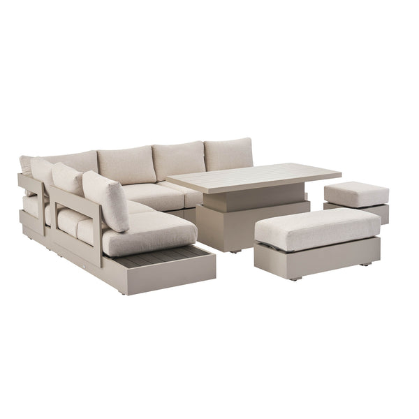 Jardin Aluminium Large Corner Casual Dining Set with Rising Table, Pumice