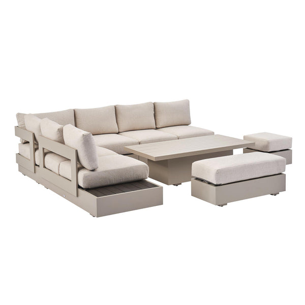 Jardin Aluminium Large Corner Casual Dining Set with Rising Table, Pumice