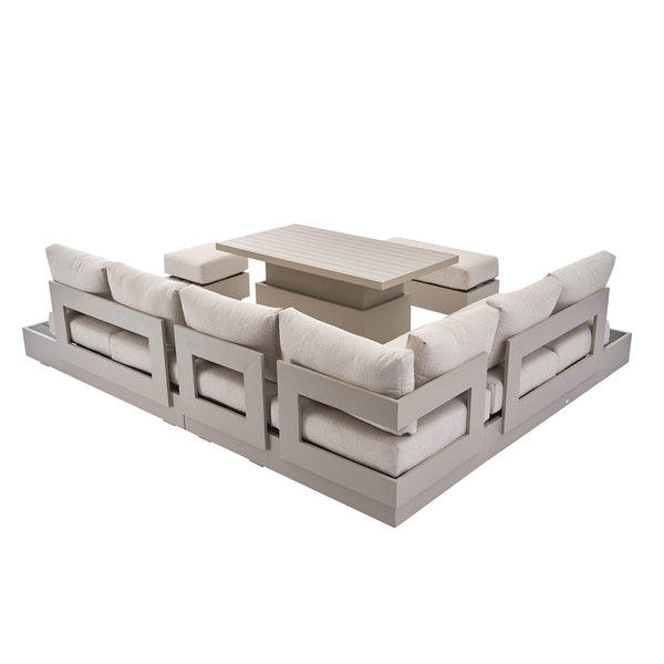 Jardin Aluminium Large Corner Casual Dining Set with Rising Table, Pumice