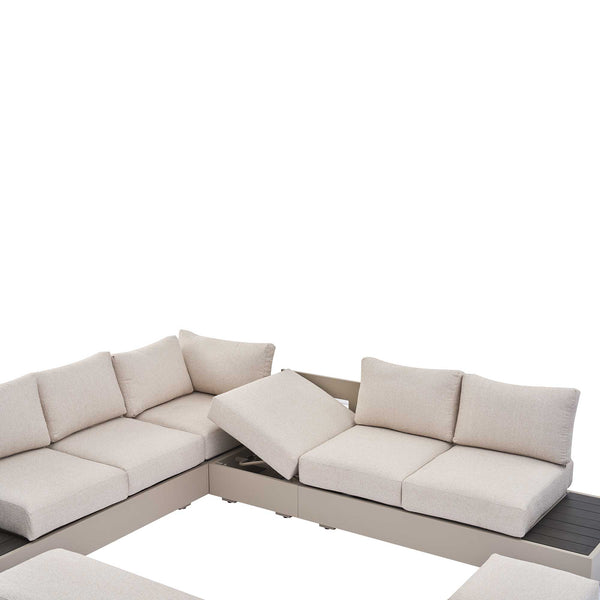 Jardin Aluminium Large Corner Casual Dining Set with Rising Table, Pumice