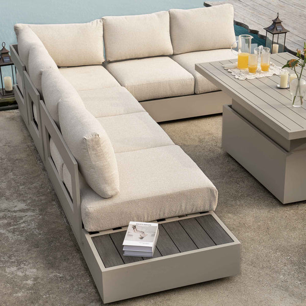 Jardin Aluminium Large Corner Casual Dining Set with Rising Table, Pumice