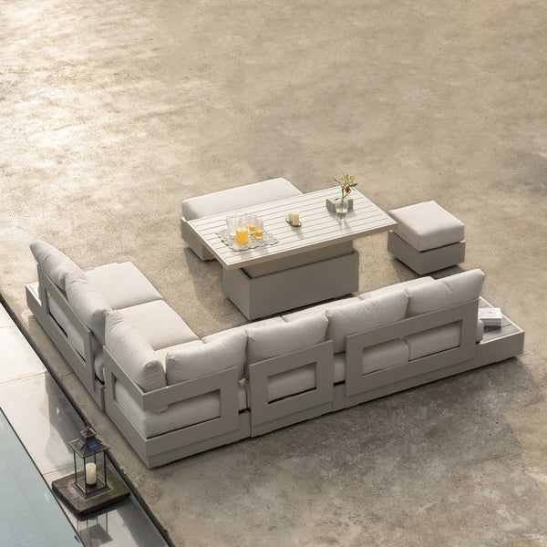 Jardin Aluminium Large Corner Casual Dining Set with Rising Table, Pumice