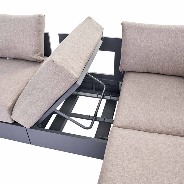 Jardin Aluminium Large Corner Casual Dining Set with Rising Firepit Table, Granite