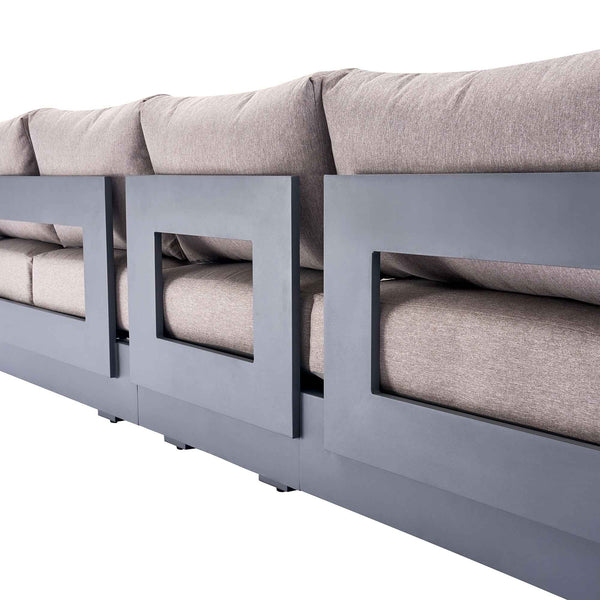 Jardin Aluminium Large Corner Casual Dining Set with Rising Firepit Table, Granite