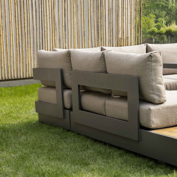 Jardin Aluminium Large Corner Casual Dining Set with Rising Firepit Table, Granite