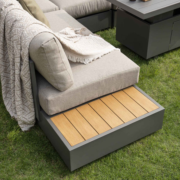 Jardin Aluminium Large Corner Casual Dining Set with Rising Firepit Table, Granite