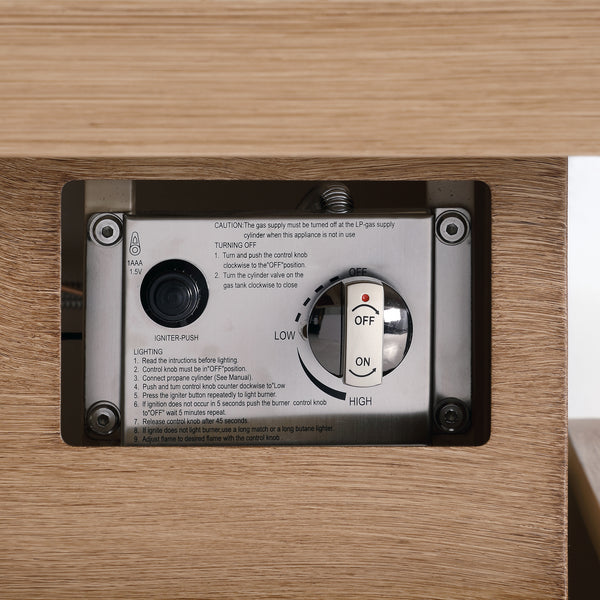 Jardin Aluminium Large Corner Casual Dining Set with Rising Firepit Table, Natural with Blue Stripes