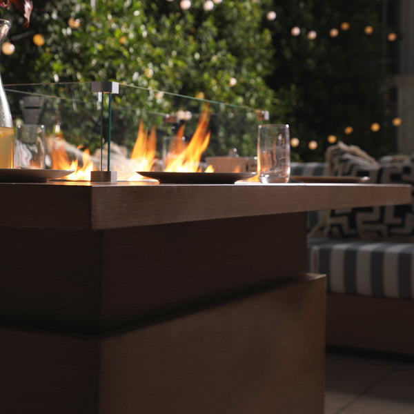 Jardin Aluminium Large Corner Casual Dining Set with Rising Firepit Table, Natural with Blue Stripes