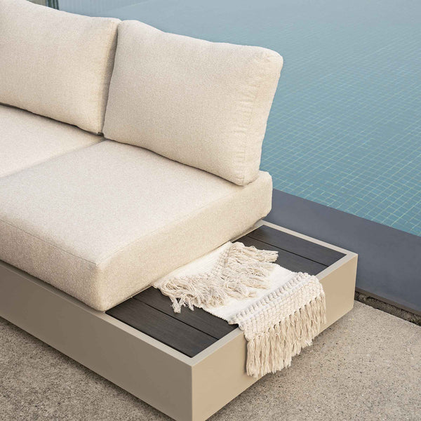 Jardin Aluminium Large Corner Casual Dining Set with Rising Firepit Table, Pumice