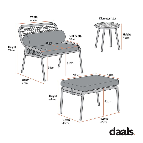 Pomona Rope Weave Bistro Set, Dark Grey Fabric with Black Frame