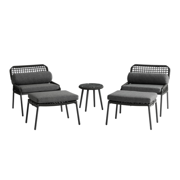 Pomona Rope Weave Bistro Set, Dark Grey Fabric with Black Frame