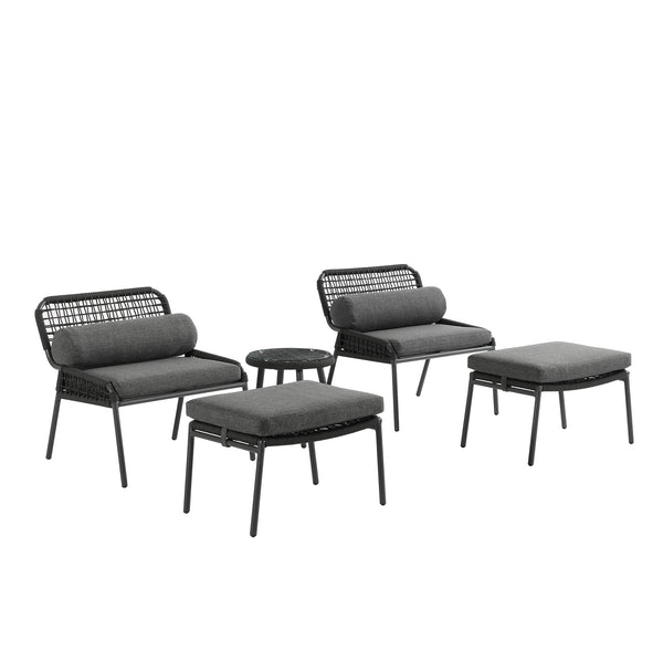 Pomona Rope Weave Bistro Set, Dark Grey Fabric with Black Frame