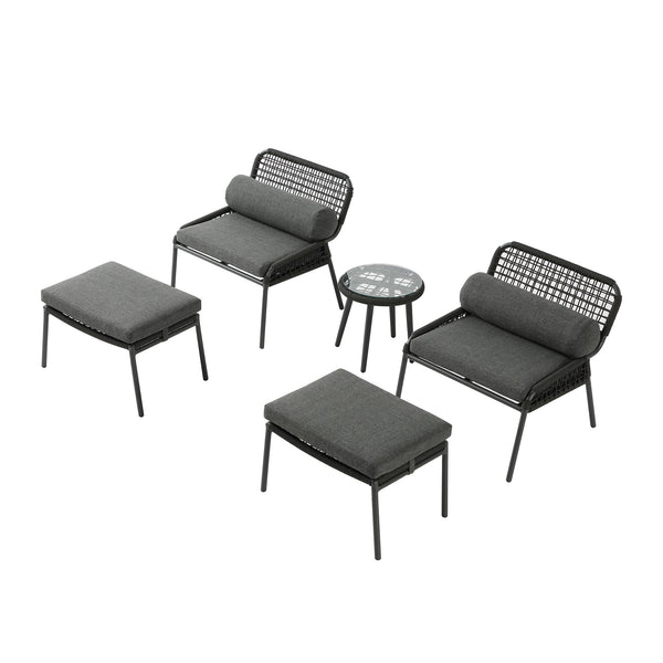 Pomona Rope Weave Bistro Set, Dark Grey Fabric with Black Frame