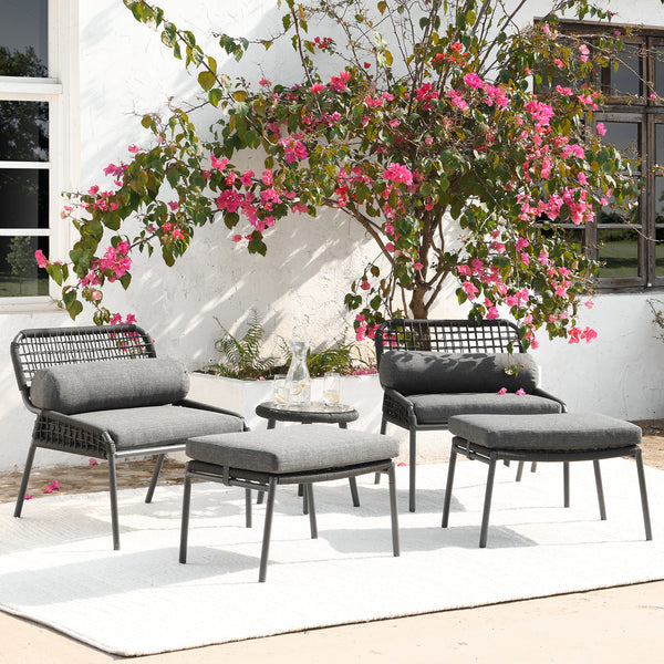 Pomona Rope Weave Bistro Set, Dark Grey Fabric with Black Frame