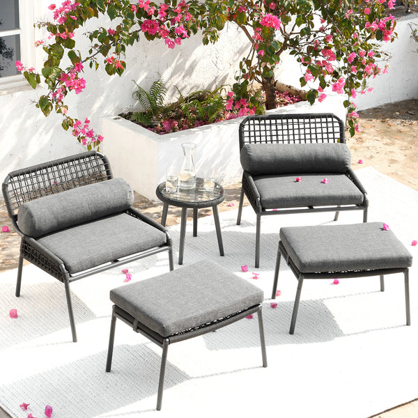 Pomona Rope Weave Bistro Set, Dark Grey Fabric with Black Frame