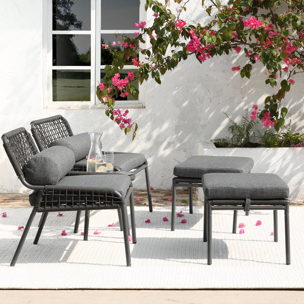 Pomona Rope Weave Bistro Set, Dark Grey Fabric with Black Frame