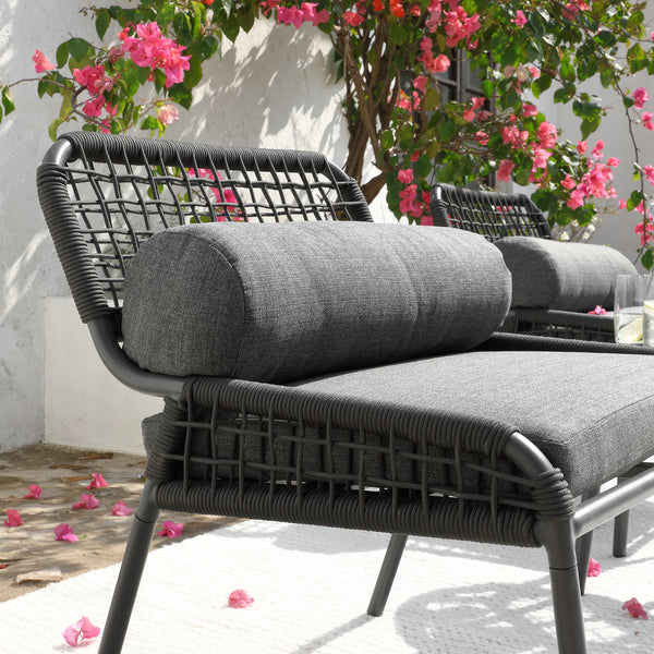 Pomona Rope Weave Bistro Set, Dark Grey Fabric with Black Frame