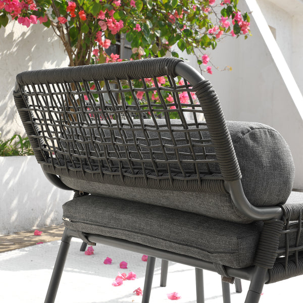 Pomona Rope Weave Bistro Set, Dark Grey Fabric with Black Frame