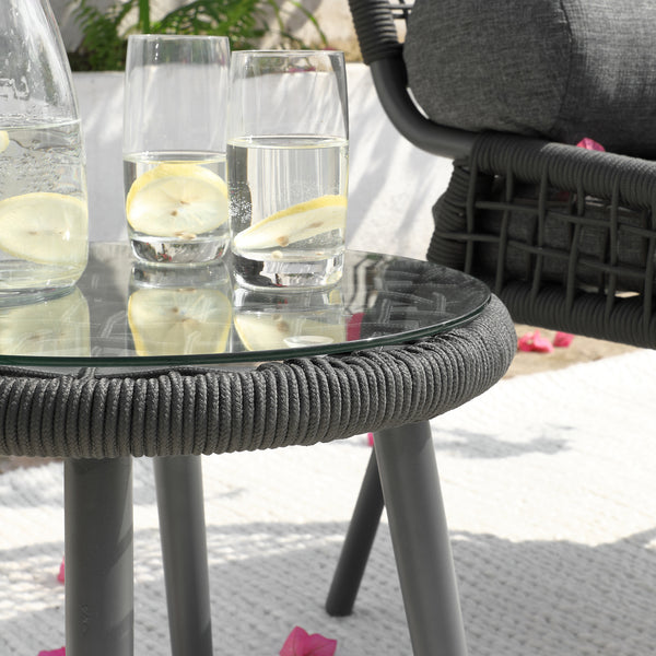 Pomona Rope Weave Bistro Set, Dark Grey Fabric with Black Frame