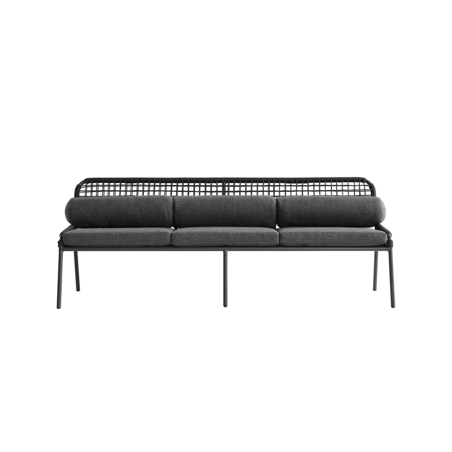 Pomona Rope Weave 5-Seater Sofa Set, Dark Grey Fabric with Black Frame