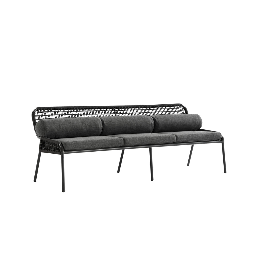 Pomona Rope Weave 5-Seater Sofa Set, Dark Grey Fabric with Black Frame