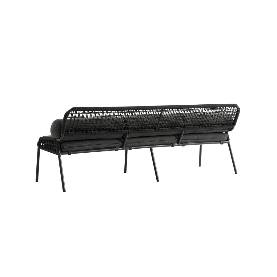 Pomona Rope Weave 5-Seater Sofa Set, Dark Grey Fabric with Black Frame