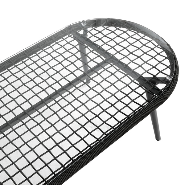 Pomona Rope Weave 5-Seater Sofa Set, Dark Grey Fabric with Black Frame