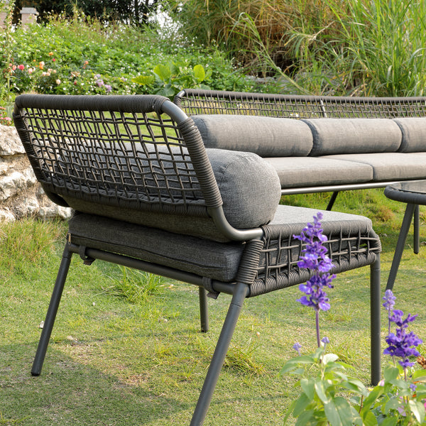 Pomona Rope Weave 5-Seater Sofa Set, Dark Grey Fabric with Black Frame