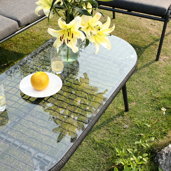 Pomona Rope Weave 5-Seater Sofa Set, Dark Grey Fabric with Black Frame