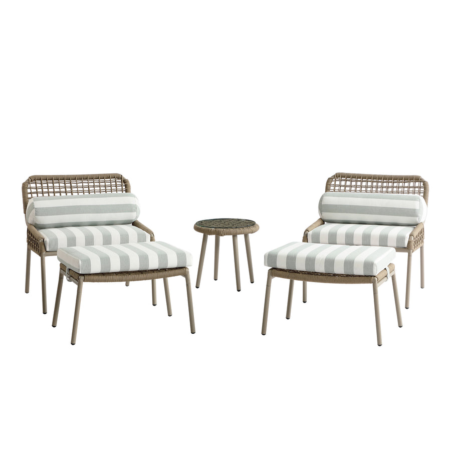 Pomona Rope Weave Bistro Set, Sage Striped Fabric with Taupe Frame